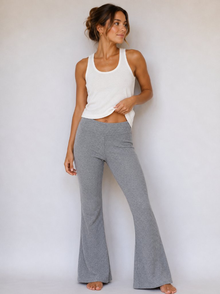 Aerie Xsmall Gray Waffle Knit Pants Flare